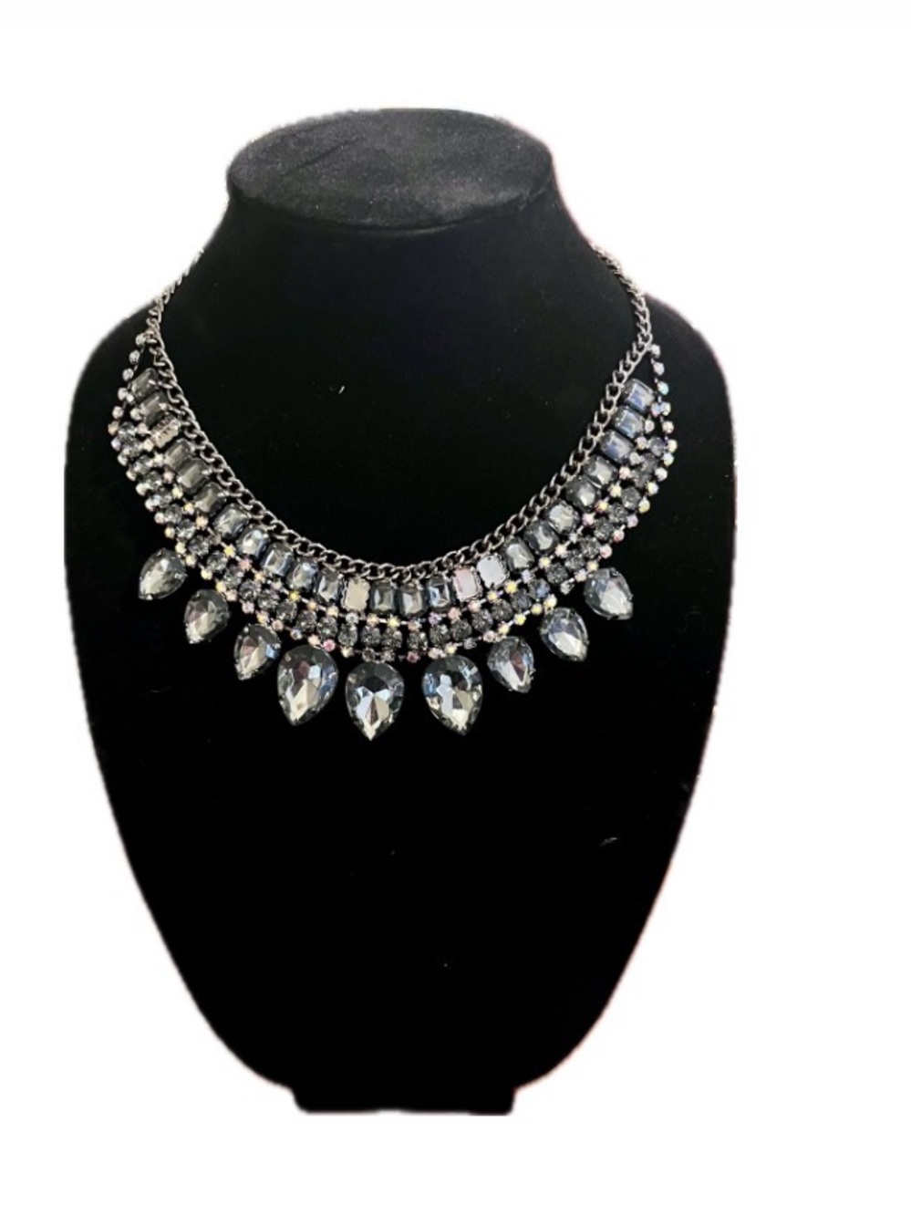 Jennifer Lopez Crystal Teardrop Statement Necklace - Silver Tone